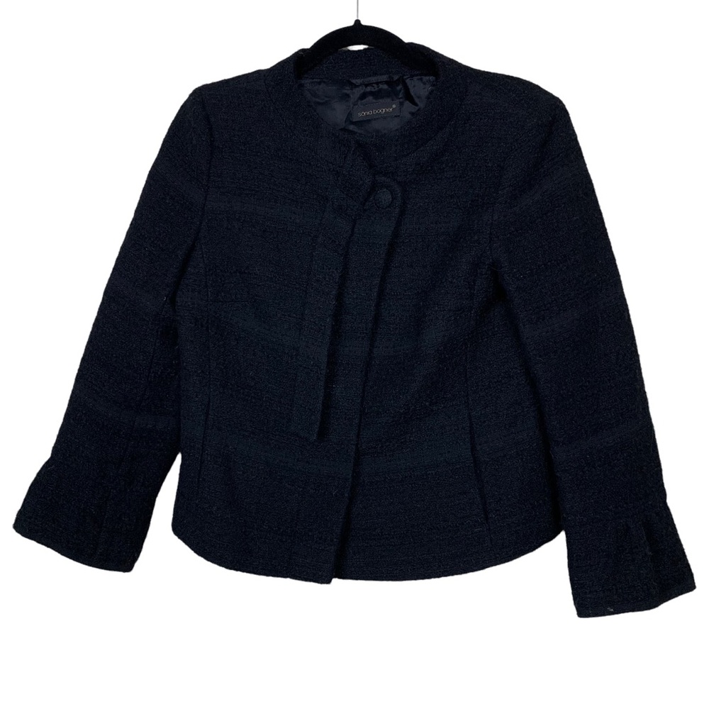 Sonia Bogner Wool Alpaca Black Modest Snap Button Career Professional Blazer US8